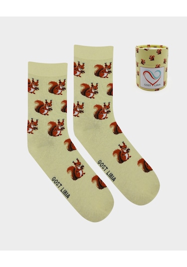 Gost Liria Squirrel Socks Desenli Unisex Soket Çorap Sarı
