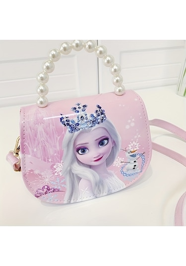 Yingfu Disney Elsa Prenses Taç Çanta, Dondurulmuş Karikatür Omuzdan Askılı Çanta, Inci Bozuk Para Cüzdanı, Moda Pembe Pembe