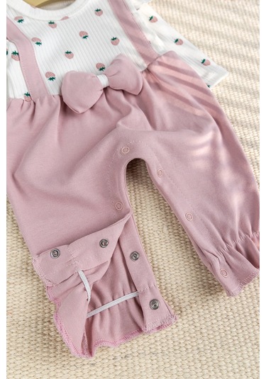 Pamuklu Fiyonklu Bandanalı Kız Bebek Tulum Pembe