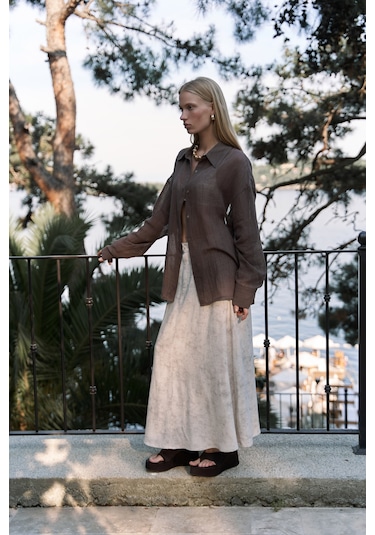 Garias Cepli Uzun Batik Desenli Bej Etek Bej