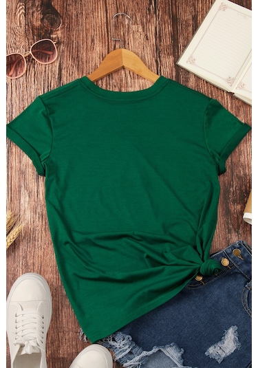 Unisex Hearts Baskılı Tasarım Tshirt Yeşil