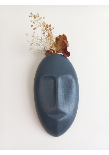 Dekoratif Mask Duvar Vazosu, Duvar Dekoru ,heykel Duvar Süsü, Antrasit