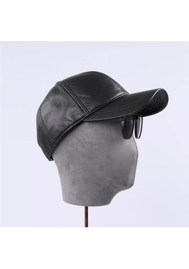 Beyzbol Kep Hakiki Deri Şapka Siyah Renk Siyah