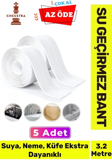 Özel Üretim Lavabo Tezgah Klozet Banyo Pencere Duş İzolasyon 3.2m Su Geçirmez Sızdırmaz Bant 5 Adet