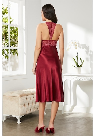 Pierre Cardin 905 Kadın İp Askılı Saten Gecelik-bordo Bordo