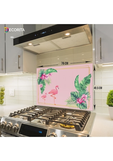 Decorıta Cam Ocak Arkası Koruyucu | Tropik Flamingo