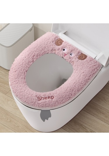 Ev Tipi Tuvalet Dört Mevsim Üniversal Klozet Kapağı Su Geçirmez Kapak Tuvalet Halkası Sevimli Koyun - Pembe Pembe