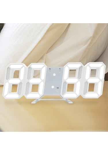 Teltree Beyaz Vücut Turuncu Işıklı Akıllı Alarm Saat - 3d Dijital Takvim, Sıcaklık Gösterici, Led Ekran, Duvar/masa Üstü Kullanıma Uygun ÇOk Renkli