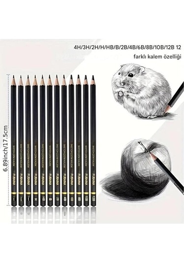 Kara Kalem Çizim Seti, Eskiz Kalem Seti, Dereceli Kalem Set, Kömür Kalem-kutulu 23 Parça