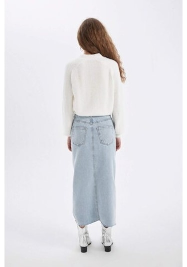 Defacto Fashion Fit Yırtmaçlı Uzun Boy Jean Etek D4419AX24AUNM39 Mavi