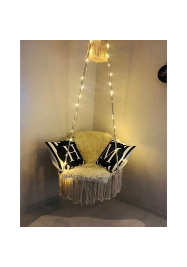 Makrome Salıncak Bahçe Balkon Salıncağı 2060 Beyaz