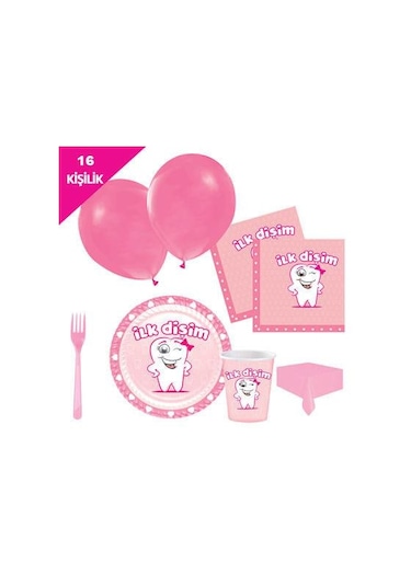 16 Kişilik Pembe Ilk Dişim Çıktı Kız Diş Buğdayı Parti Seti Paket