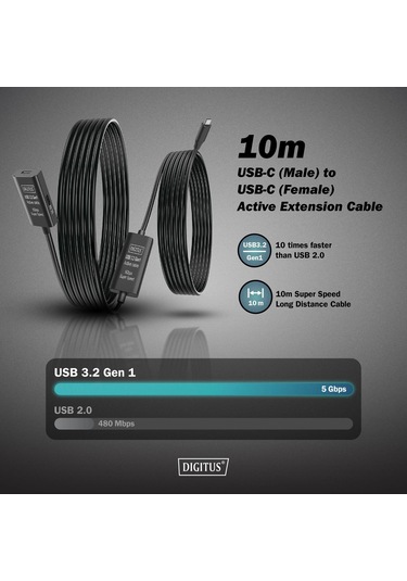 Aktif Usb-c Uzatma Kablosu, 10m 5g, Usb 3.2 Gen1, Usb-c - Usb-c