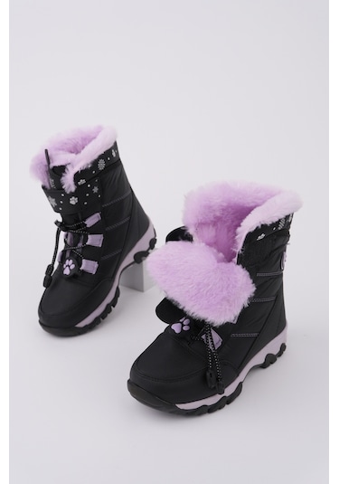 Muggo Tigger İçi Kürklü Bağcıklı Ve Cırtlı Kız Çocuk Bot Siyah