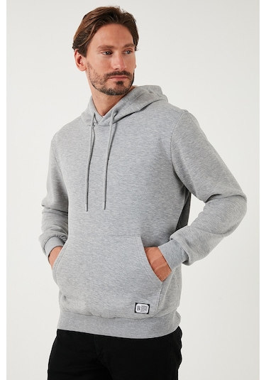 Buratti Regular Fit Kapüşonlu Kanguru Cepli Içi Tüylü Yumuşak Şardonlu Erkek Sweat 5905281 Gri Melanj