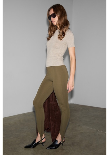 Grımelange Rysanne Kadın Esnek Kumaşlı Slim Fit Paçası Lastik Detaylı Haki Pantolon Haki