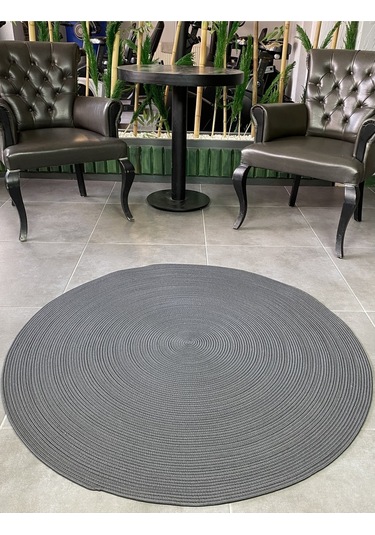 Antrasit Jüt Yuvarlak Hasır Görünümlü Klasik Halı Kilim Antrasit