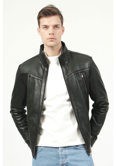 Yeşil Dericlub Sdx2020 Jumbo Gerçek Deri Erkek Mont Yeşil