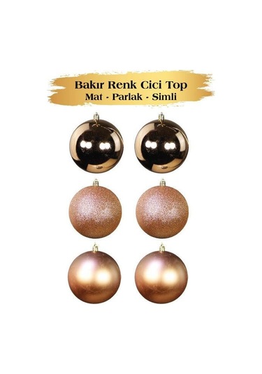 8 Cm Yılbaşı Top Süs 6'lı Mat Parlak Simli Bakır Dekoratif Ağaç Süsü