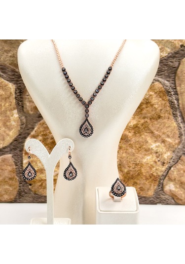 Elmas Montür Rosegold Özel Üretim Gümüş Set Takım - Lvrset16 Rose Gold