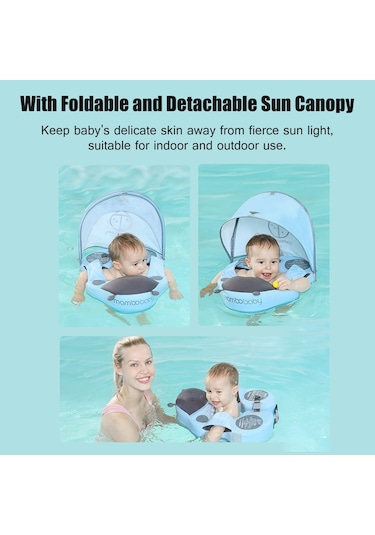 Moveevo Mambobaby Şişirmesiz Bebek Yüzme Simidi: 8-36 Aylık, Su Geçirmez & Güneşlikli