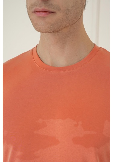 Comfort Fit Bisiklet Yaka Modal Kısa Kol Casual Turuncu Tişört Ts 895 Turuncu