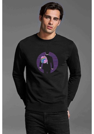 Altered Carbon Hello Unicorn Baskılı Siyah Erkek Sweatshirt