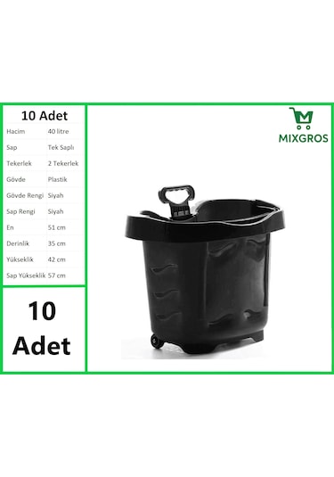 Tekerlekli Plastik Market Alışveriş El Sepeti 40 Litre Siyah 10 Adet Siyah