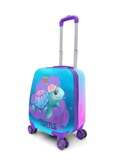 Coral High Kids Açık Pembe Mavi Kaplumbağa Desenli Çocuk Valizi 16724 Pembe - Mavi