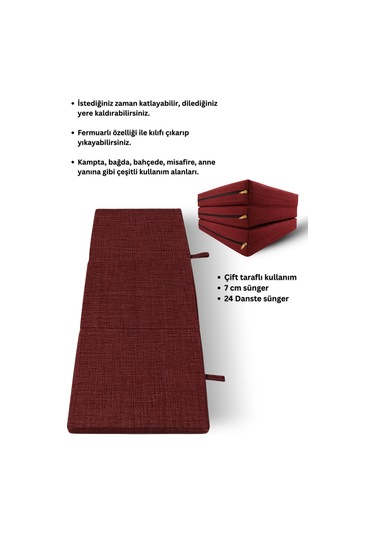 Bordo Katlanır Sünger Misafir Yer Yatağı Ve Balkon Minderi 7cm Bordo
