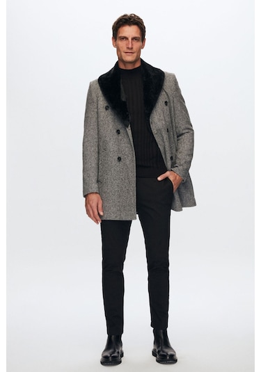 Ds Damat Regular Fit Gri Yakası Çıkartılabilir Kürklü Kaban 9HF08ORT10004 Gri