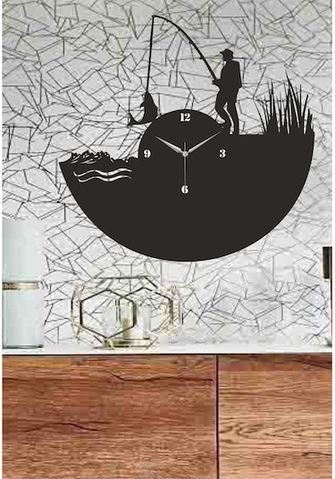 Balıkçı Temalı Dekoratif Ahşap Duvar Saati Ahşap