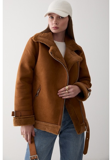 Kahverengi İçi Kürklü Mont Kahverengi
