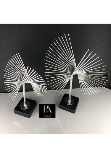 Gümüş 2'li P Ofis Metal Aksesuar Biblo Ev Salon Dekorasyon Obje