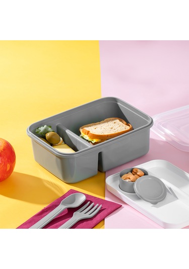 Porsima 1183 Kaşık Çatallı Sosluklu Bölmeli Beslenme Kabı-gri