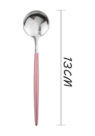 Pembe & Gümüş 6 Adet Siyah Yemek Takımı Kaşık Seti Ayna Paslanmaz Çelik Çatal Bıçak Kaşık Seti Yemek Takımı Kahve Çay Kaşığı Sofra Ev Mutfak Gümüş Pembe - Gümüş