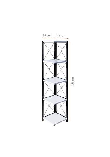 Köşe Kitaplık Ve Aksesuar Rafı Metal Ayaklı Beyaz