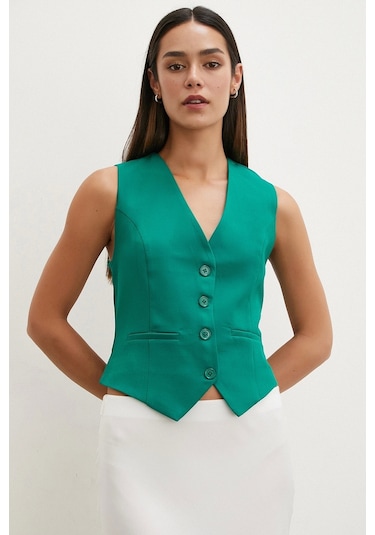 Never More Düğmeli Yelek Yeşil