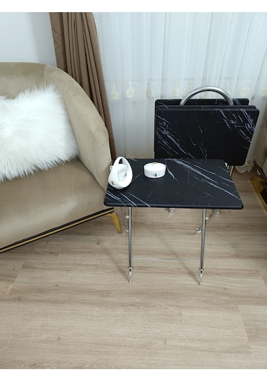Çanta Zigon Sehpa,4'lü Sehpa, Zigon Sehpası, Mdf Mebran - Siyah M