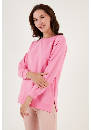 Lela Pamuklu Regular Fit Bisiklet Yaka Basic Bayan Sweat 5863569 Şeker Pembe
