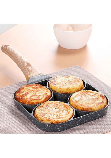 Xj-maifanshi Dört Delikli Kızartma Tavası Düz Tabanlı Yapışmaz Köfte Kızartma Tavası Kahvaltı Hamburger Kızartma Tavası Mutfak