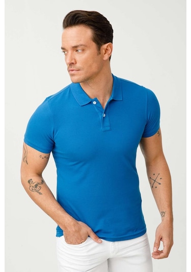 Igs Erkek Saks Standart Polo Yaka Tişört Saks Mavi