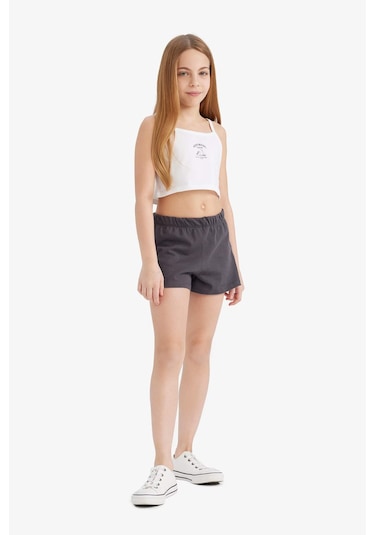 DeFacto Kız Çocuk 2'li Takım Baskılı Atlet Beli Lastikli Şort E5696A825HSAR1 Antrasit