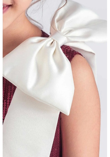 Etekli Şık Elbise Pullu 3 Kat Bordo