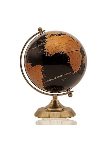 Gold Metal Kaideli Siyah Dünya Küresi 20 X 30 Cm