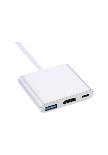 Yaozixa Type-c'den Hdmı+usb3.0+type-c'ye 3-in-1 Dönüştürücü, 4k Destekli, Pd Şarj, Gümüş, Alüminyum Kasa, Dönüşümlü Bağlantı