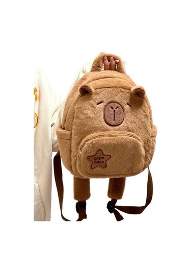 Didadodo Sevimli Ve Çok Yönlü Güzel Tasarım Capibala Peluş Sırt Çantası Kahverengi