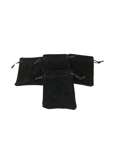 Süet & Kadife Duble Kese Siyah 10 Adet 9x12 Cm Takı, Altın Kesesi İpli & Büzgülü