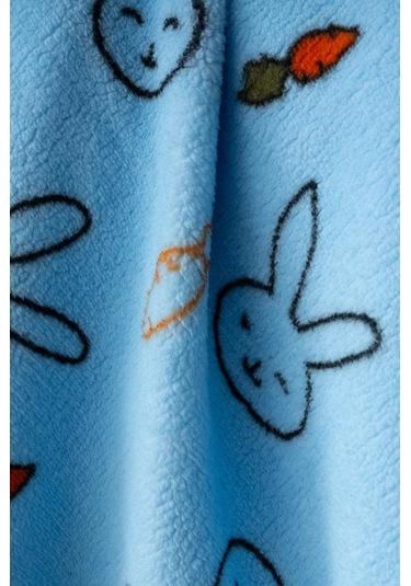 Bebitof Sevimli Tavşan Desenli Peluş Battaniye Bbtf.mv.95077 Mavi