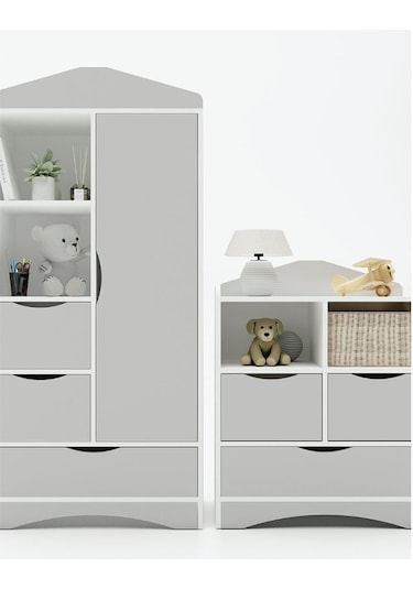 Floradesign Çocuk Odası Takımı Gardırop Şifonyer Gri Beyaz